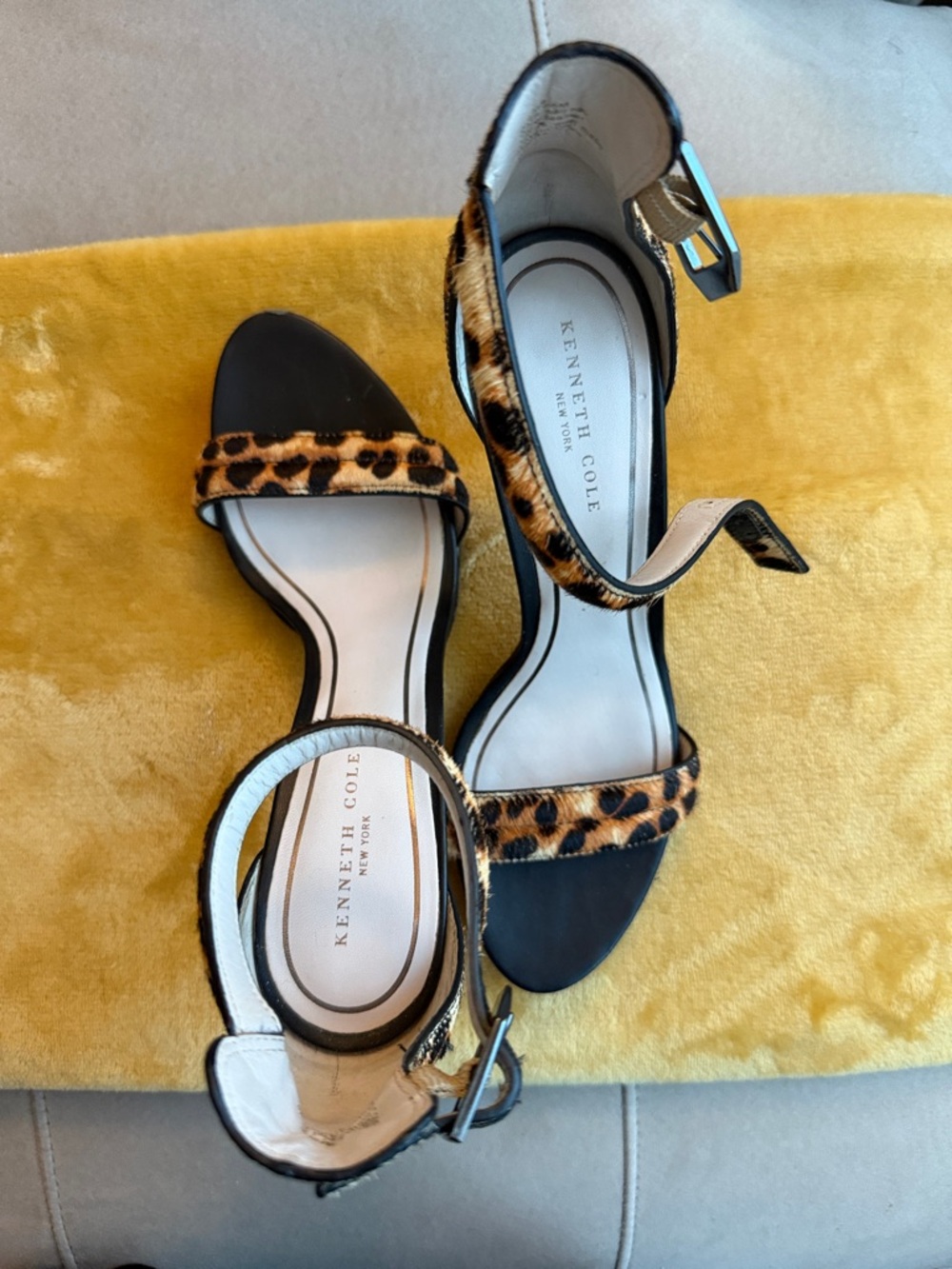 Kenneth Cole Black Sandals with Leopard-Print Straps
